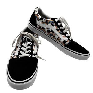 Vans Ward Low-Top Rainbow Accents Sneakers Black and White Checkerboard Size 11